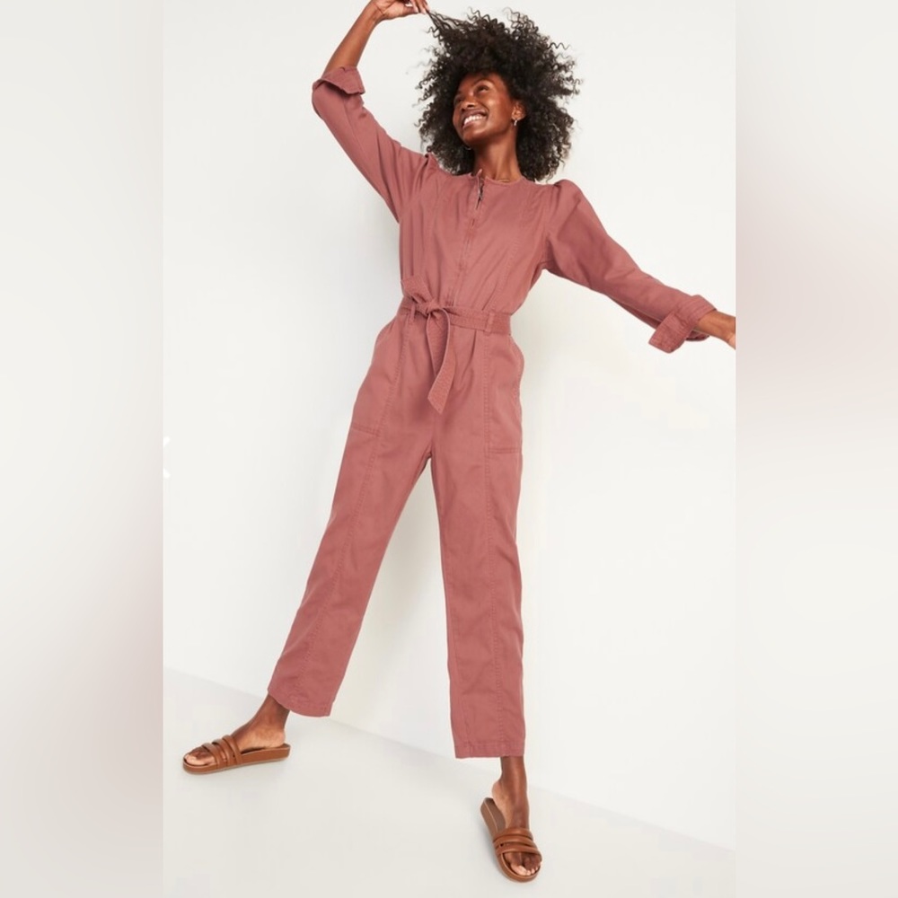 Long-Sleeve Zip-Front Cropped Utility Jumpsuit for Women